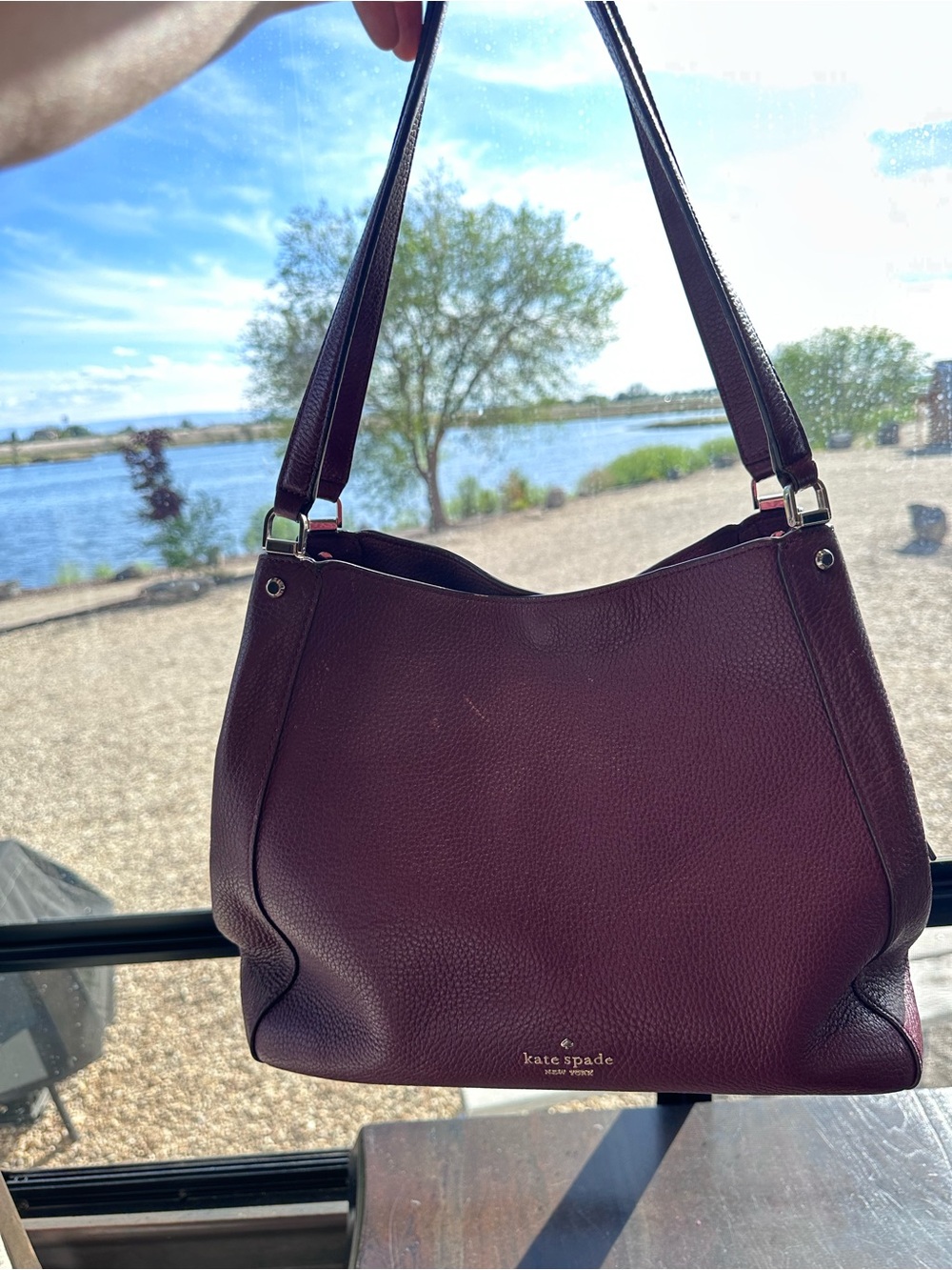 kate spade Pebbled Leather Shoulder Bag in Plum